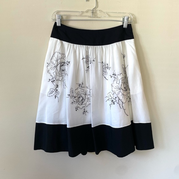 BCBGMaxAzria Black and White Embroidered Flower A-Line...